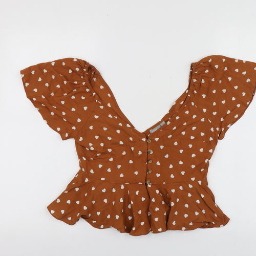 ASOS Womens Brown Geometric Viscose Basic Blouse Size 4 Round Neck