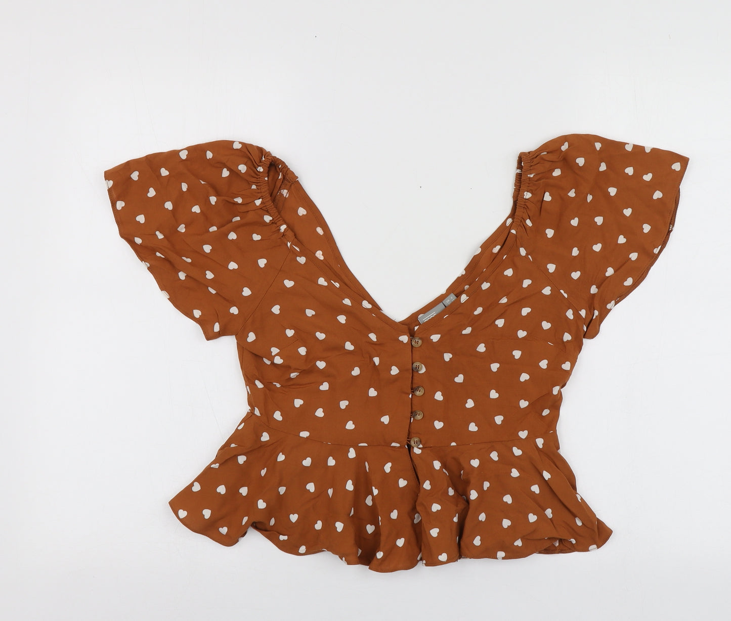 ASOS Womens Brown Geometric Viscose Basic Blouse Size 4 Round Neck