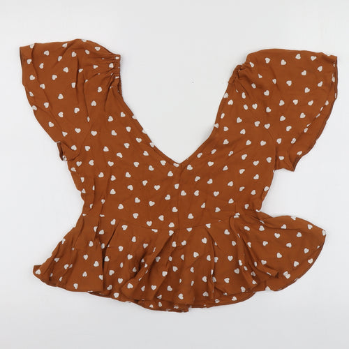 ASOS Womens Brown Geometric Viscose Basic Blouse Size 4 Round Neck