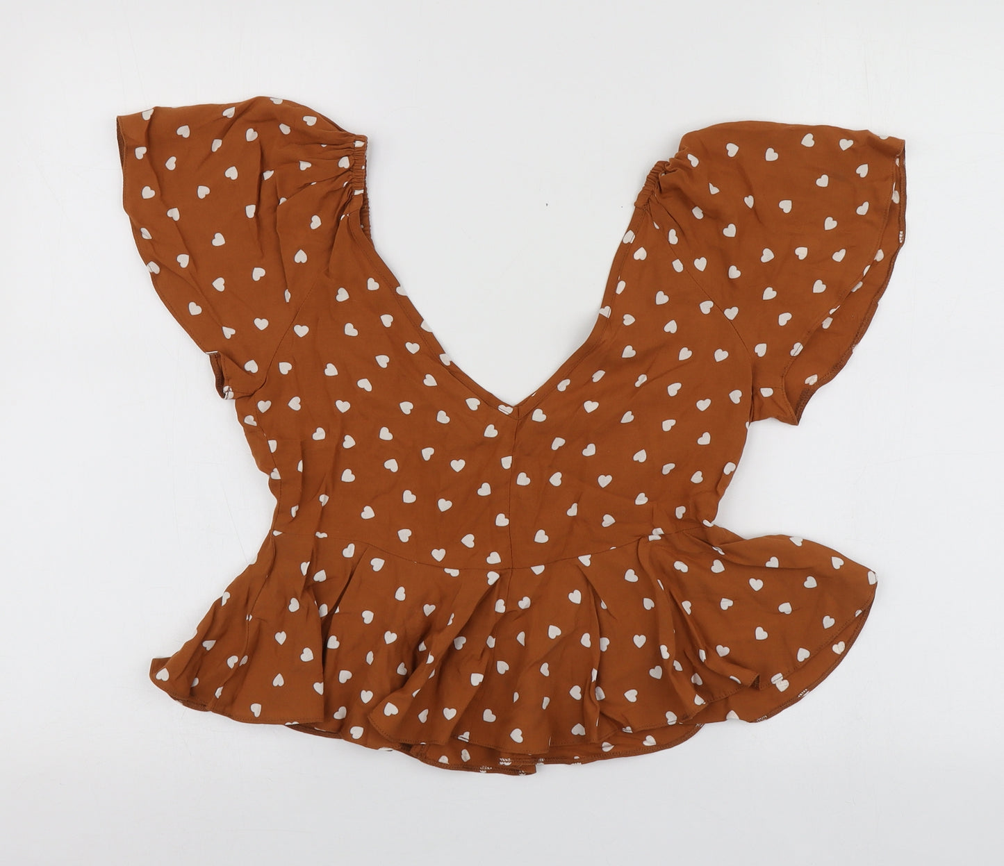 ASOS Womens Brown Geometric Viscose Basic Blouse Size 4 Round Neck