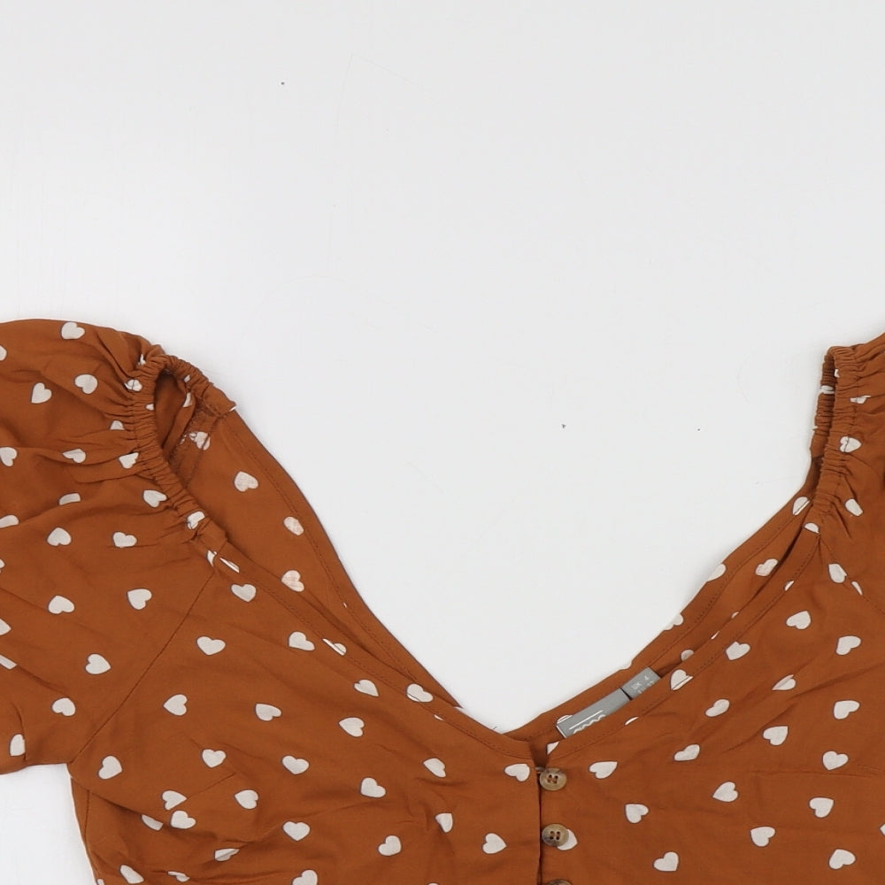 ASOS Womens Brown Geometric Viscose Basic Blouse Size 4 Round Neck