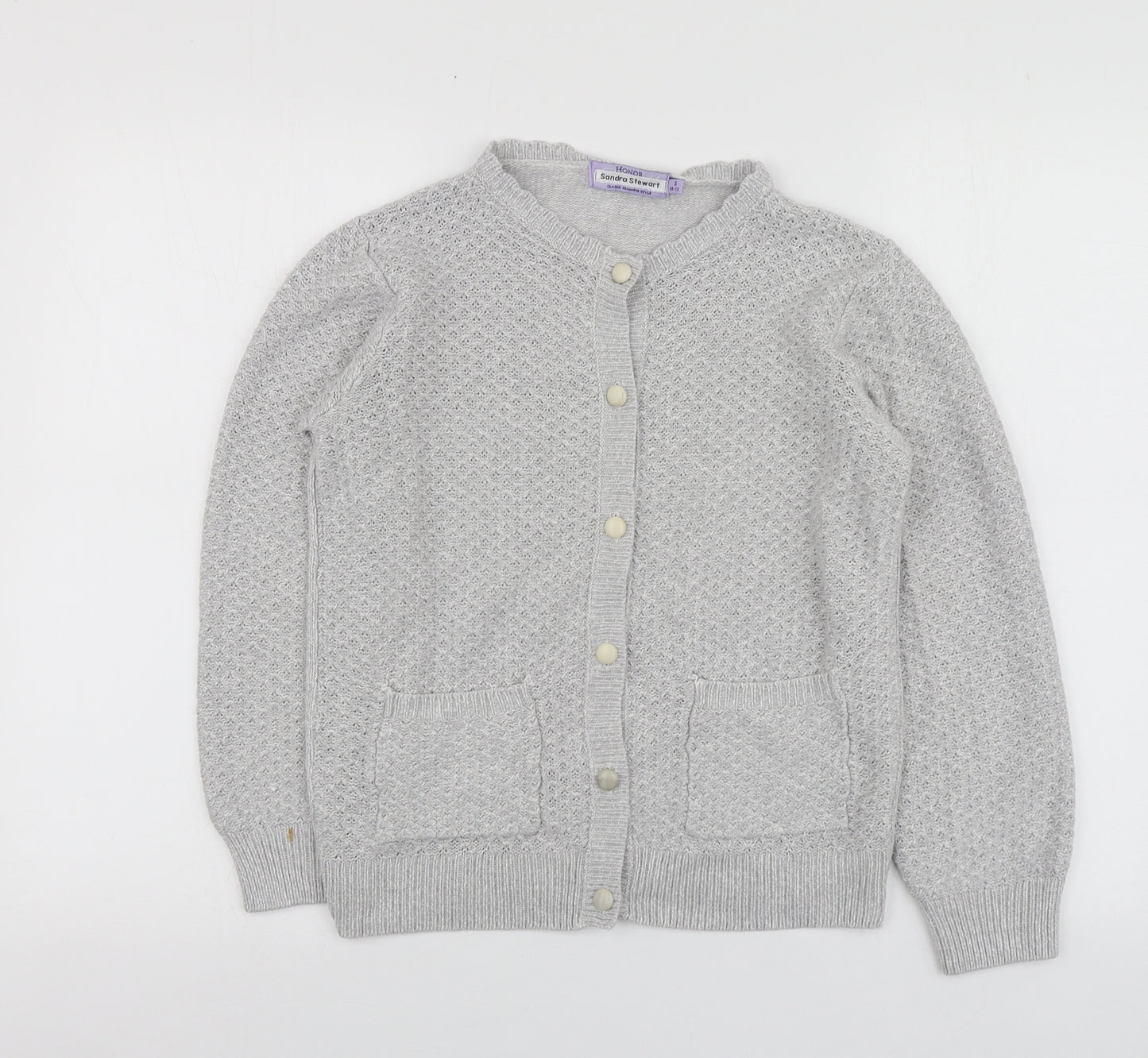 Honor Womens Grey V-Neck  Acrylic Cardigan Jumper Size S