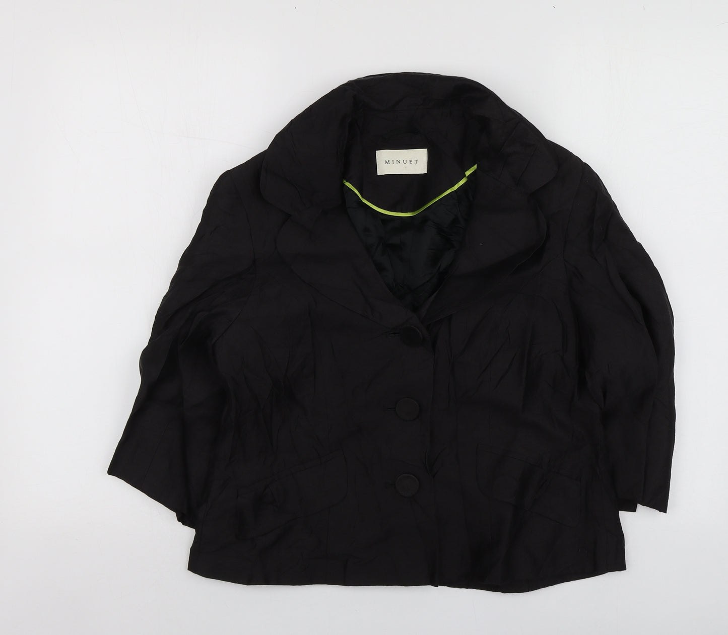 Minuet Womens Black  Linen Jacket Blazer Size 14