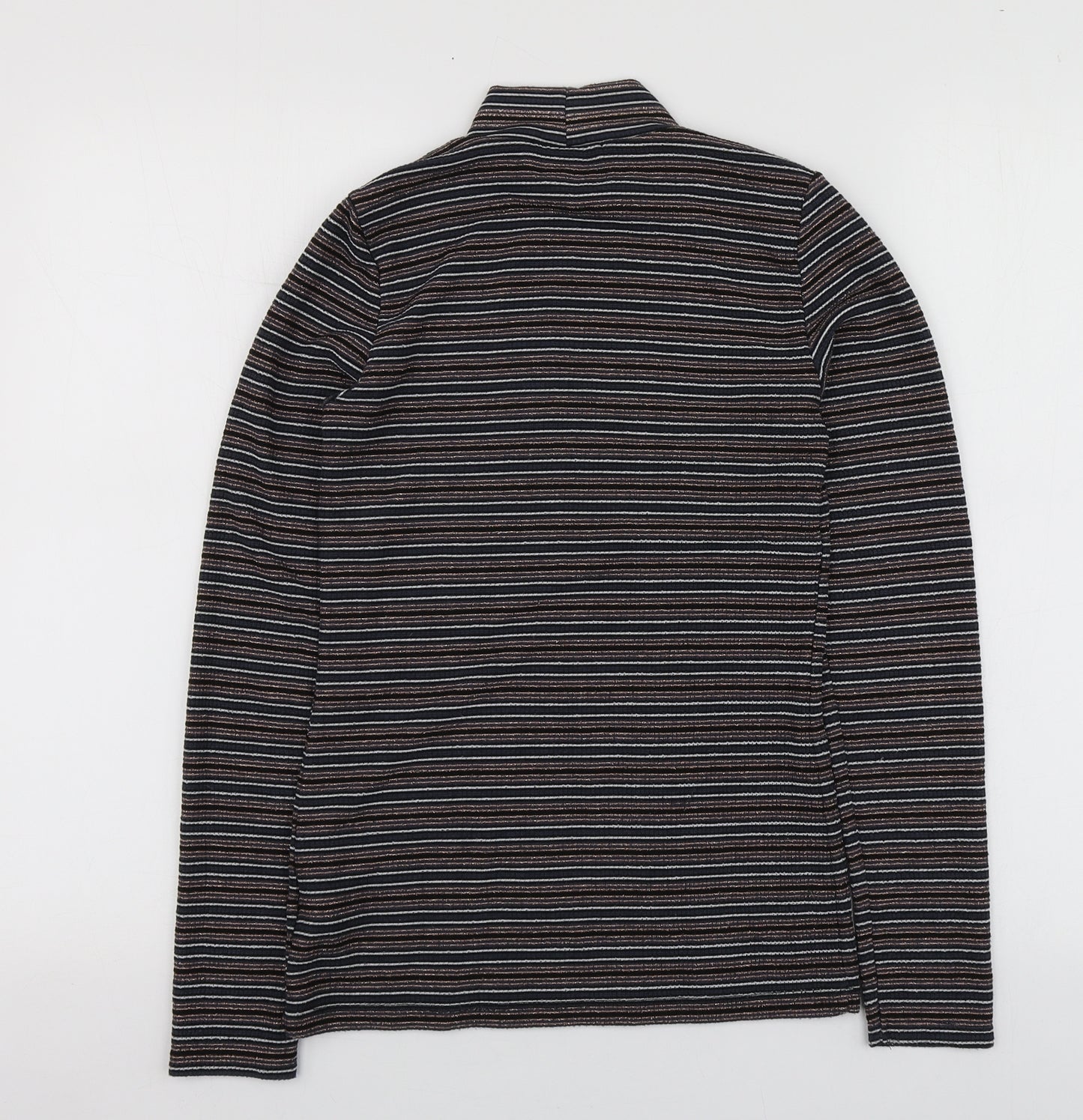 NEXT Womens Multicoloured Striped Polyester Basic T-Shirt Size 6 High Neck