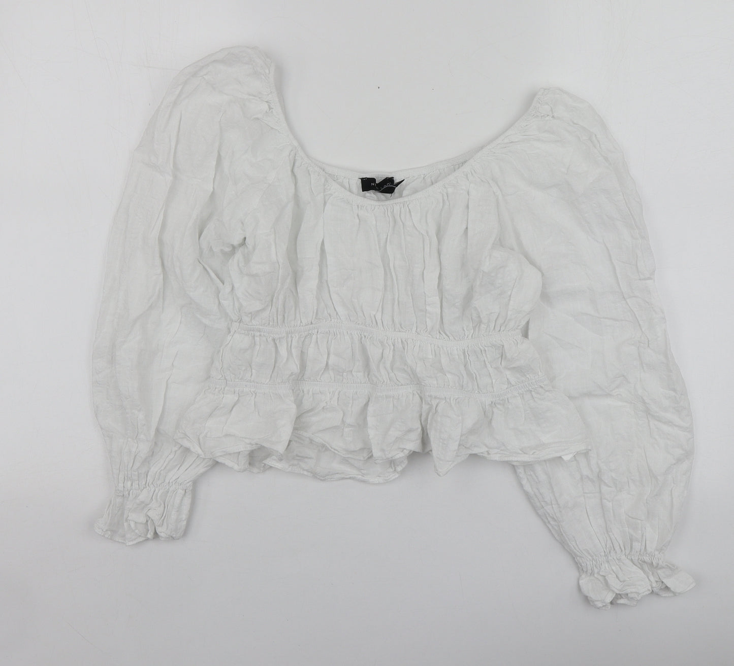 New Look Womens White  Cotton Basic Blouse Size 12 Round Neck