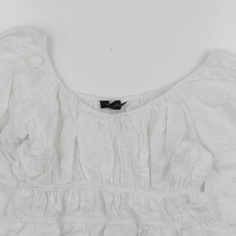 New Look Womens White  Cotton Basic Blouse Size 12 Round Neck
