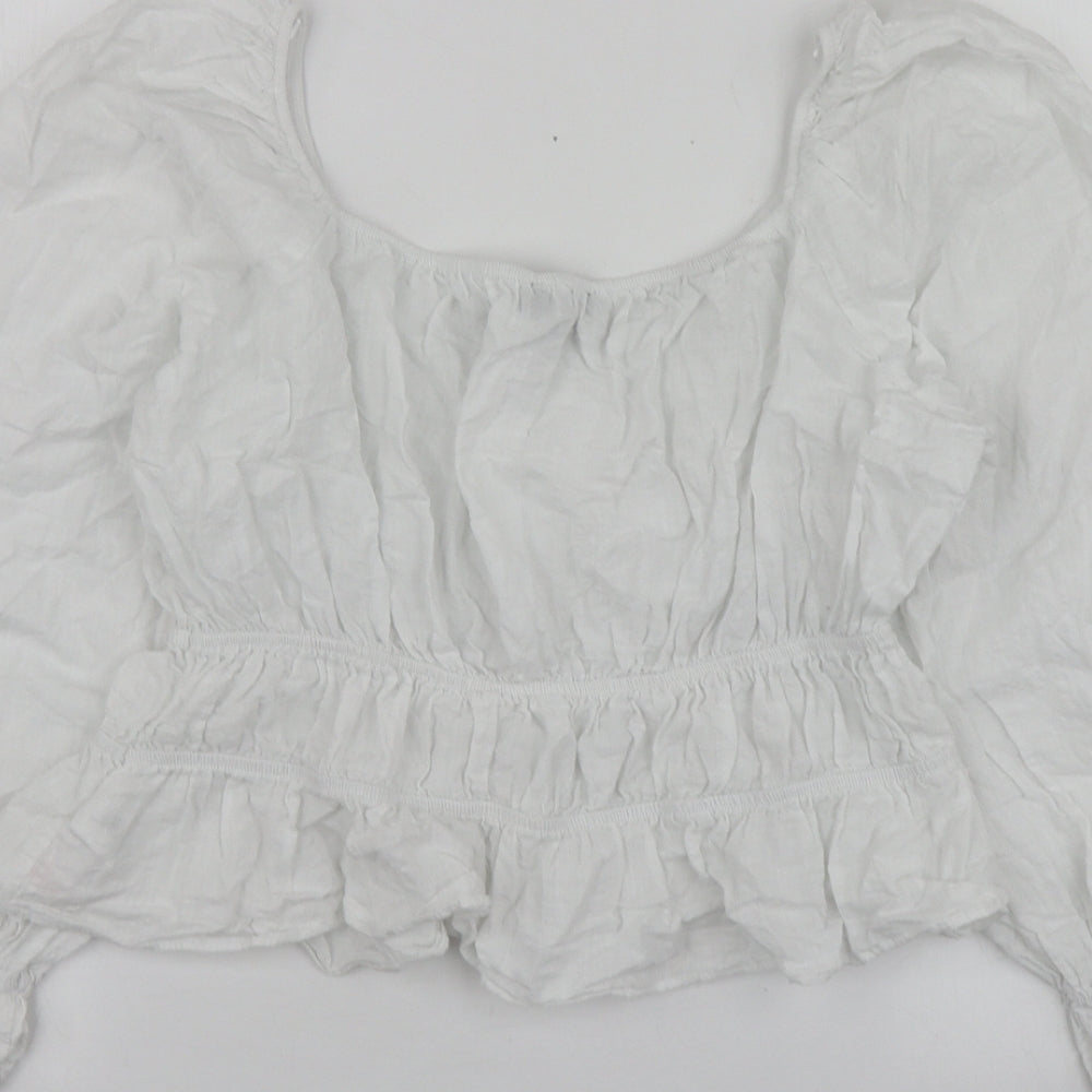 New Look Womens White  Cotton Basic Blouse Size 12 Round Neck