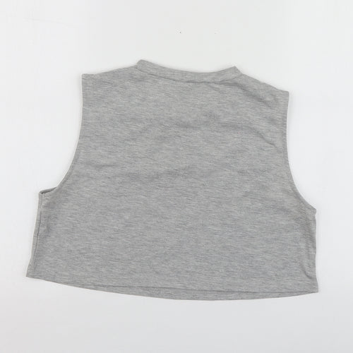 SheIn Womens Grey Geometric Polyester Basic T-Shirt Size M Round Neck
