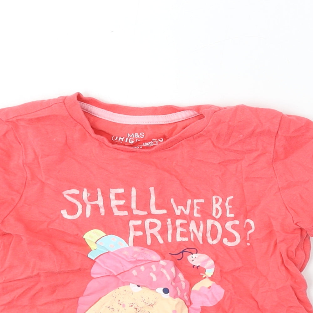 Marks and Spencer Boys Red  Cotton Basic T-Shirt Size 5-6 Years Round Neck