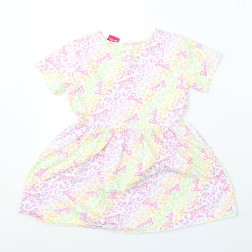 Barbie Girls Multicoloured Geometric Cotton Skater Dress  Size 6-7 Years  Round Neck  - barbie