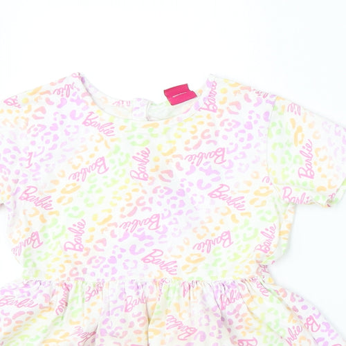 Barbie Girls Multicoloured Geometric Cotton Skater Dress  Size 6-7 Years  Round Neck  - barbie