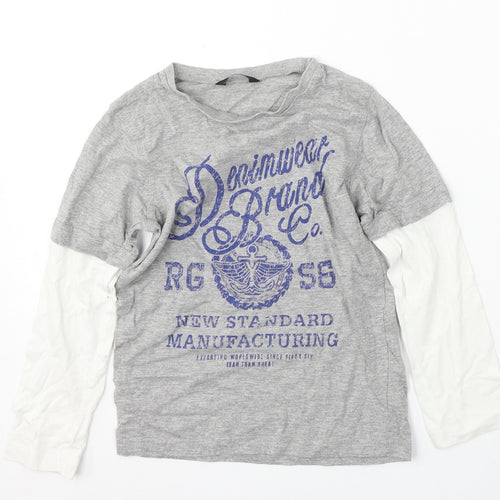 George Girls Grey Geometric Cotton Basic T-Shirt Size 6-7 Years Round Neck