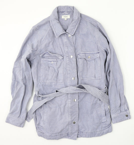 Front view of Next women’s blue jacket, size UK 12, snap