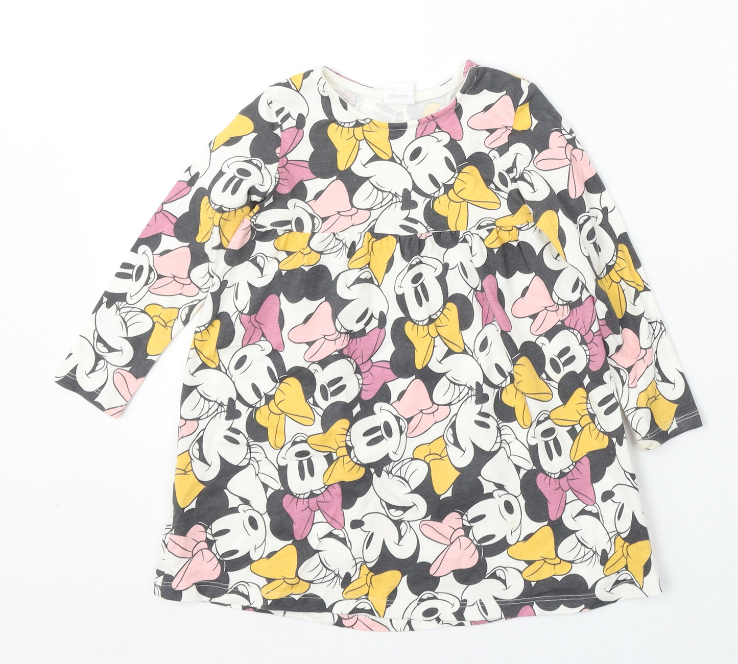 Disney Girls White Geometric Cotton Skater Dress  Size 18-24 Months  Round Neck  - mickey mouse