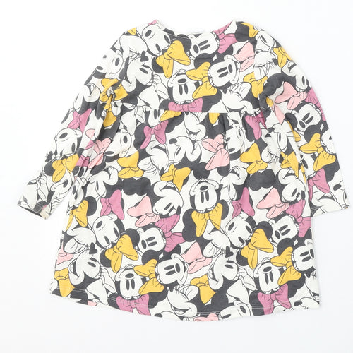 Disney Girls White Geometric Cotton Skater Dress  Size 18-24 Months  Round Neck  - mickey mouse