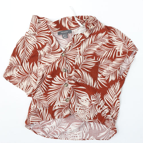 Primark Womens Red Floral Viscose Basic Blouse Size 6 Collared
