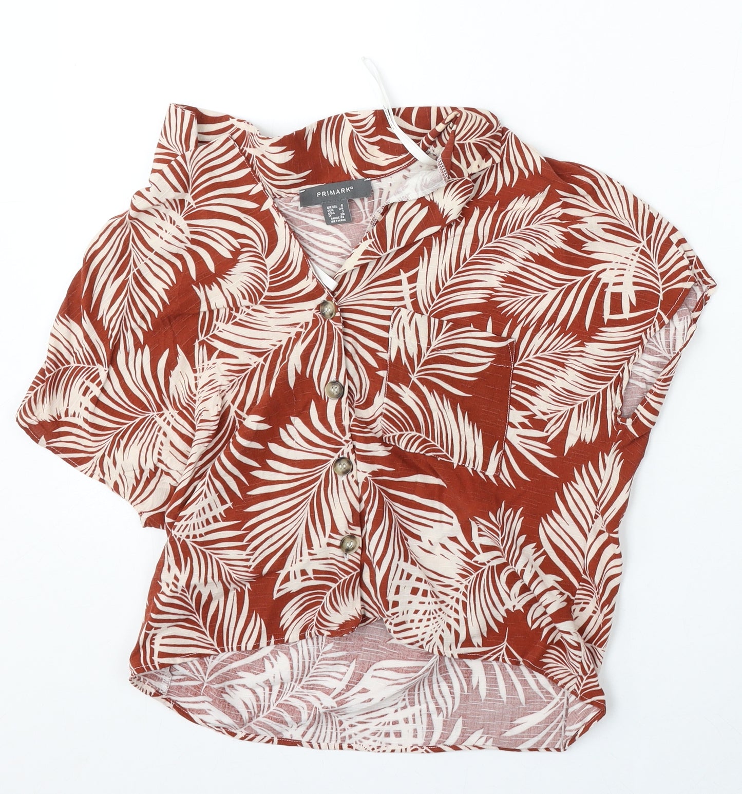 Primark Womens Red Floral Viscose Basic Blouse Size 6 Collared