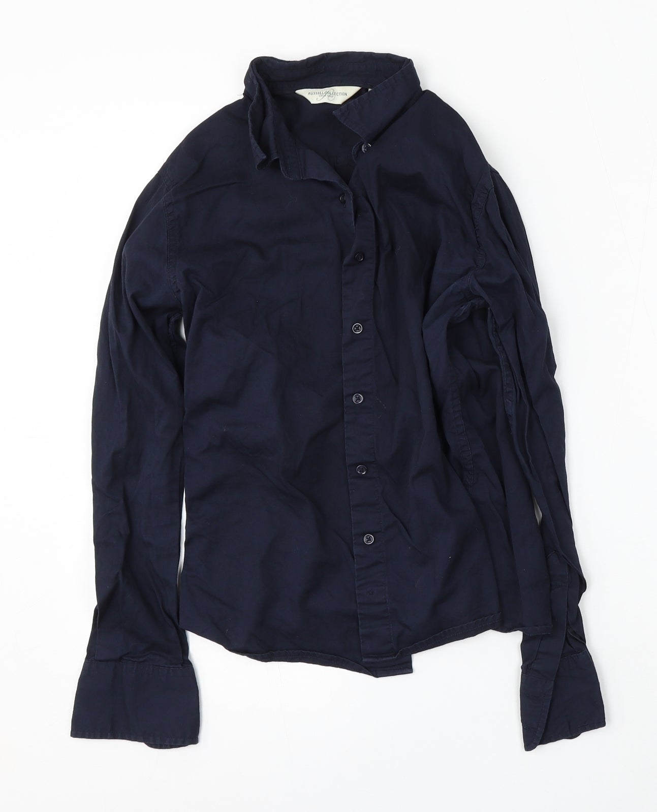 Russell Womens Blue  Cotton Basic Button-Up Size S Collared