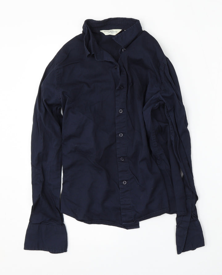 Russell Womens Blue  Cotton Basic Button-Up Size S Collared