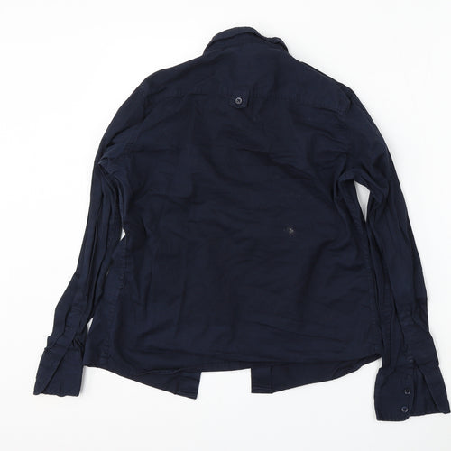 Russell Womens Blue  Cotton Basic Button-Up Size S Collared