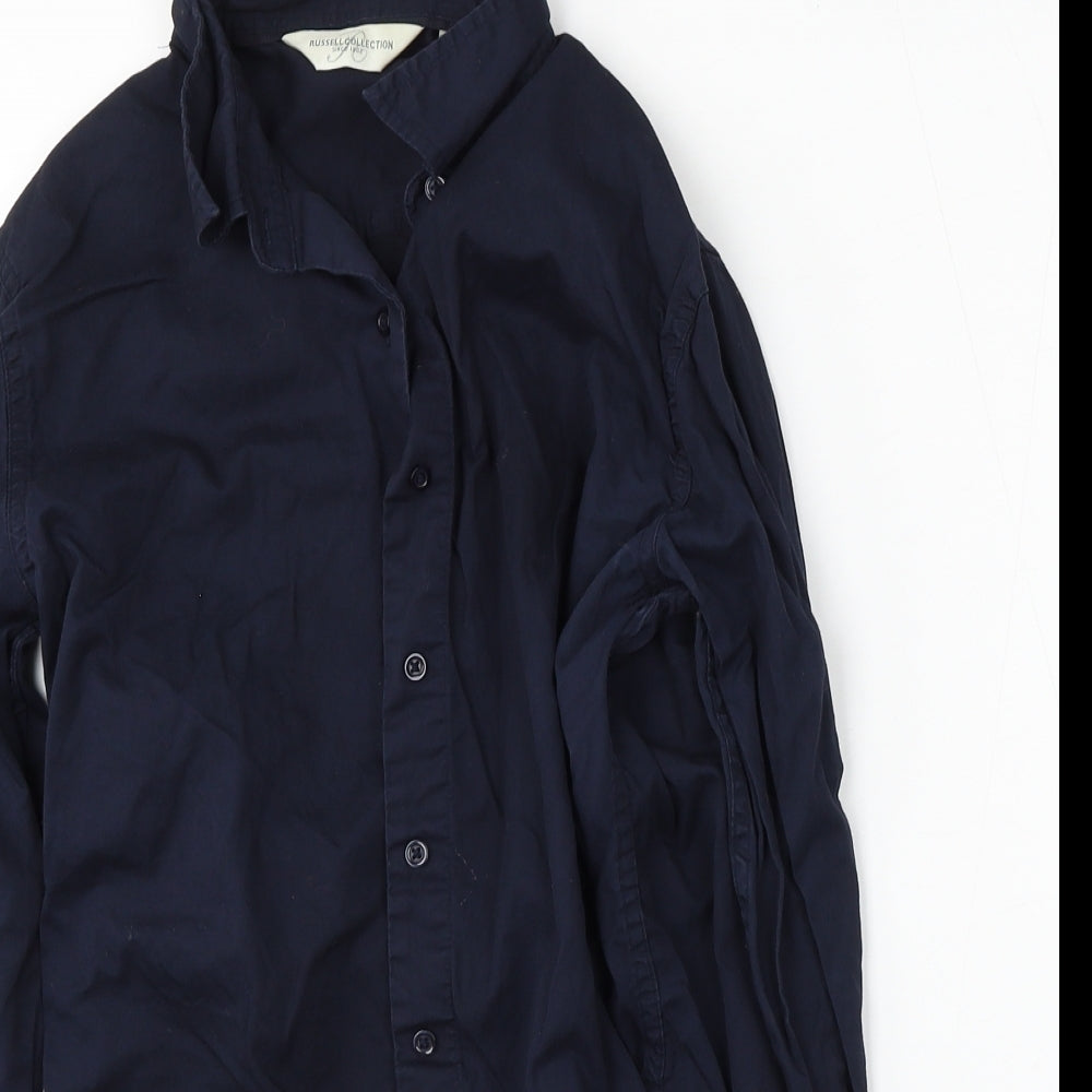 Russell Womens Blue  Cotton Basic Button-Up Size S Collared