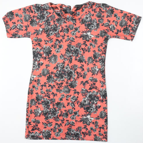 Girls On Film Womens Red Floral Polyester Pencil Dress  Size 12  Round Neck