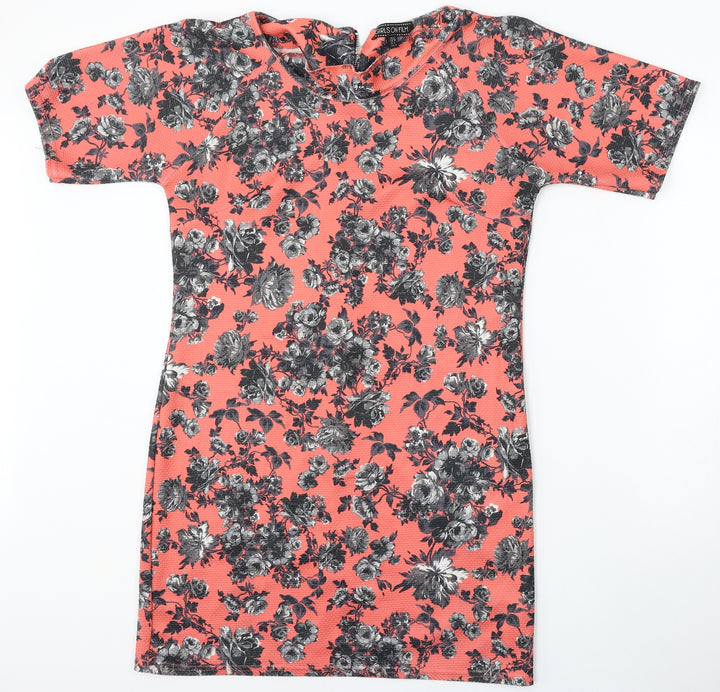 Girls On Film Womens Red Floral Polyester Pencil Dress Size 12 Round Neck