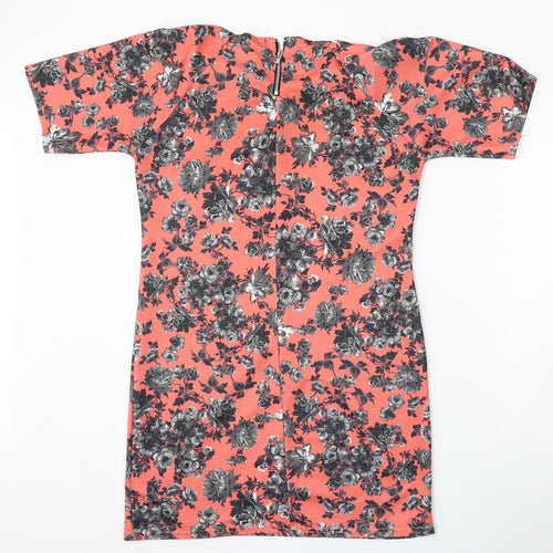 Girls On Film Womens Red Floral Polyester Pencil Dress  Size 12  Round Neck