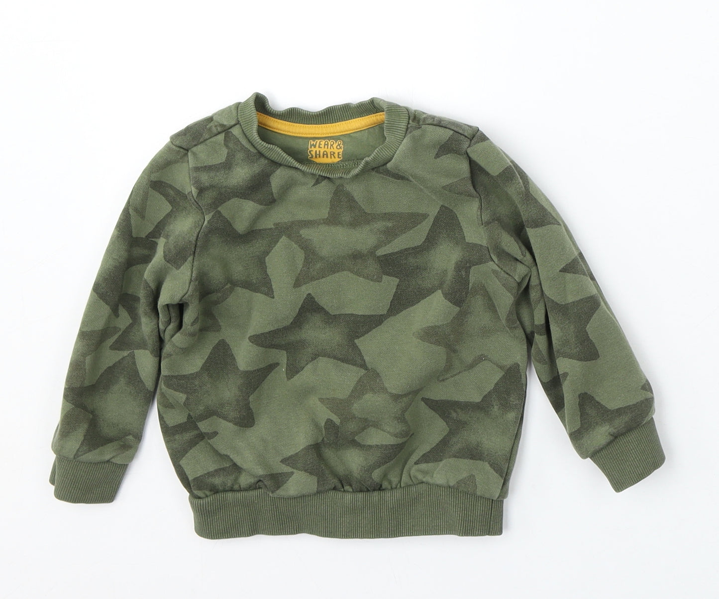 F&F Boys Green Camouflage Cotton Pullover Jumper Size 12-18 Months