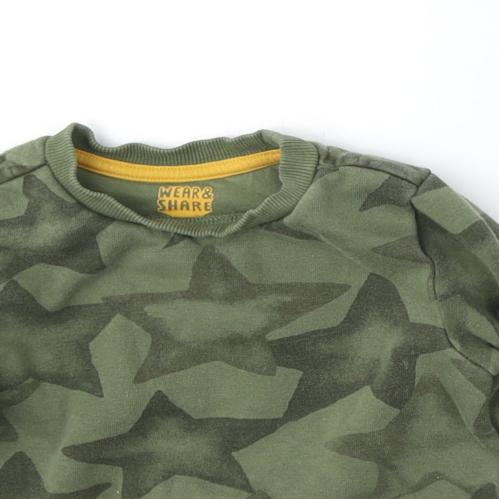 F&F Boys Green Camouflage Cotton Pullover Jumper Size 12-18 Months