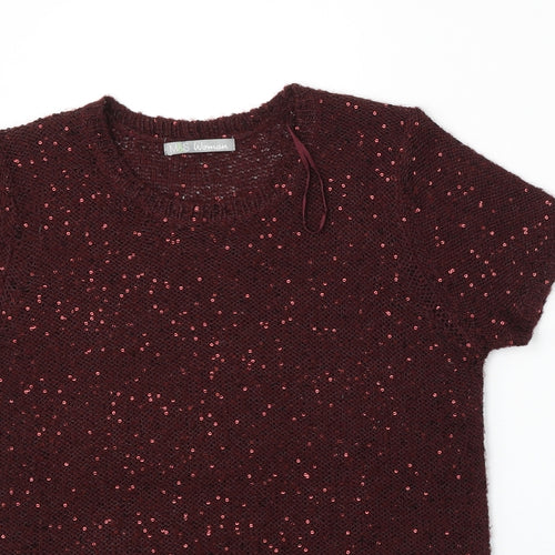 Marks and Spencer Womens Red Round Neck  Polyester Pullover Jumper Size 14