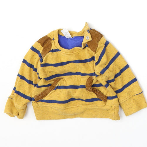Mini Club Boys Yellow Striped Cotton Pullover Jumper Size 6-9 Months  Snap