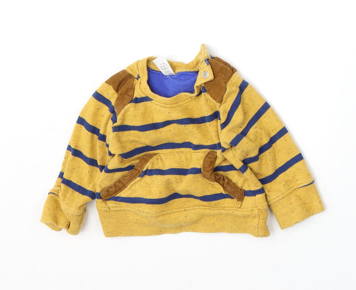 Mini Club Boys Yellow Striped Cotton Pullover Jumper Size 6-9 Months Snap