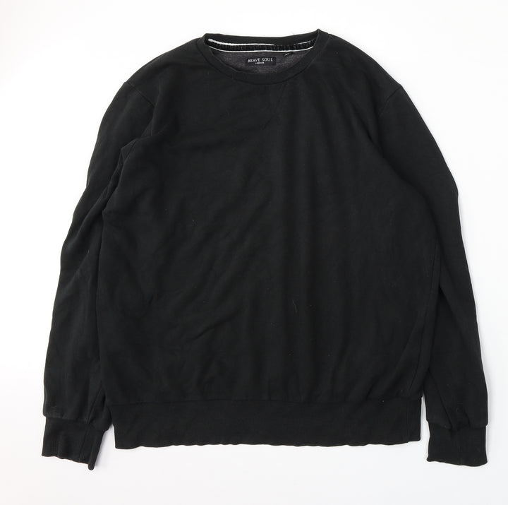 Brave Soul Mens Black Cotton Pullover Sweatshirt Size XL