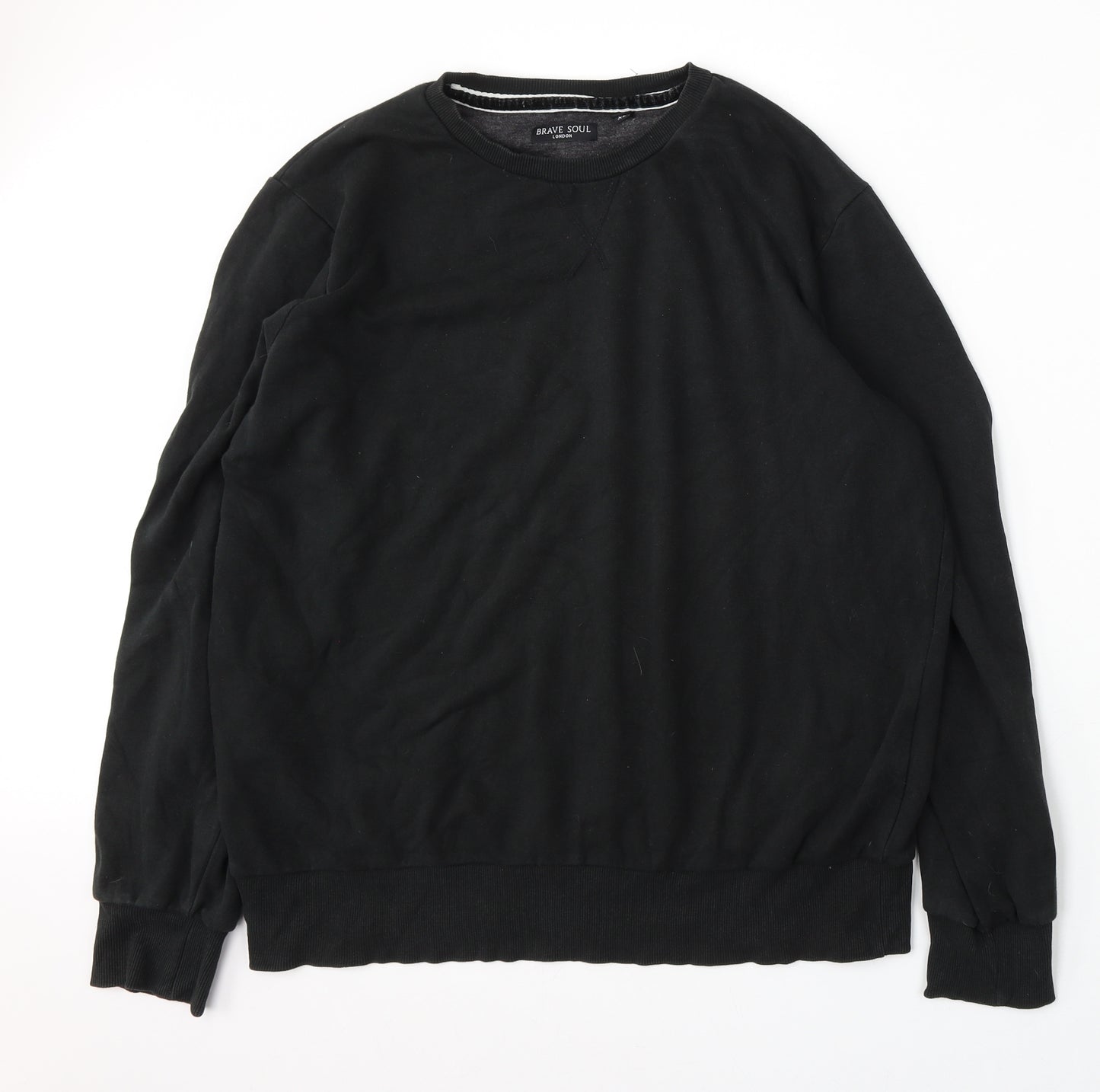 Brave Soul Mens Black  Cotton Pullover Sweatshirt Size XL