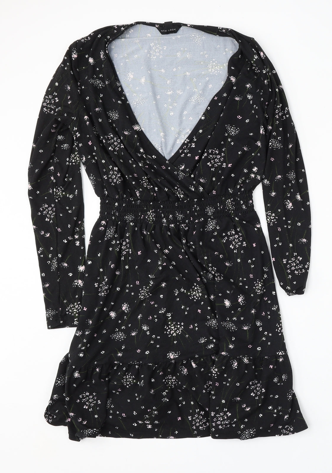 New Look Womens Black Floral Polyester Sheath  Size 8  V-Neck