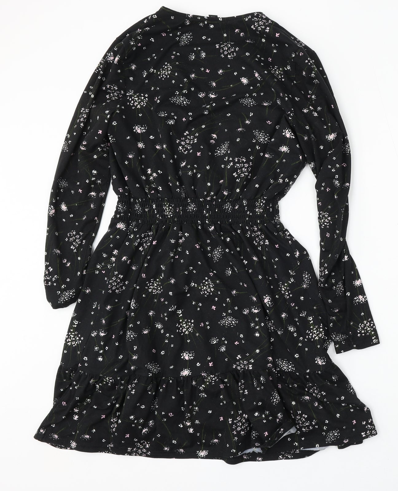 New Look Womens Black Floral Polyester Sheath  Size 8  V-Neck