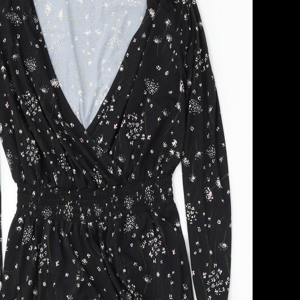 New Look Womens Black Floral Polyester Sheath  Size 8  V-Neck