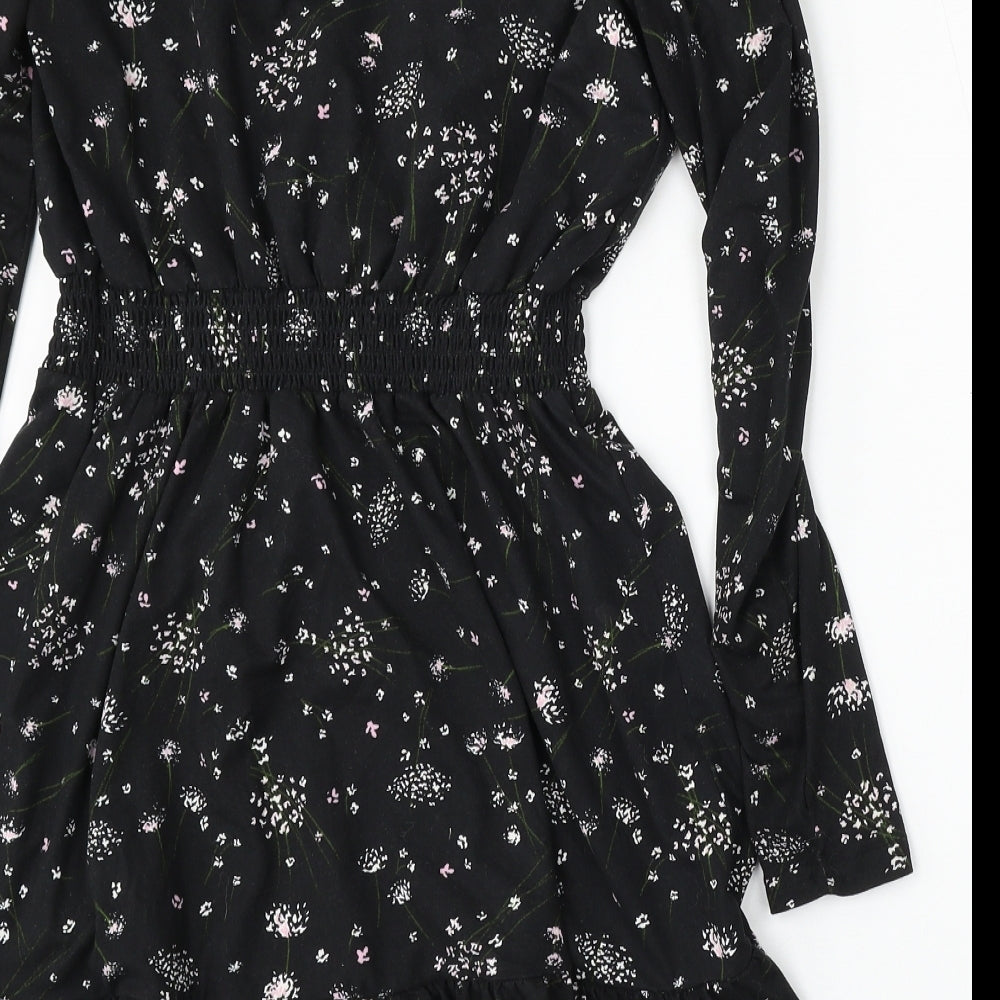 New Look Womens Black Floral Polyester Sheath  Size 8  V-Neck