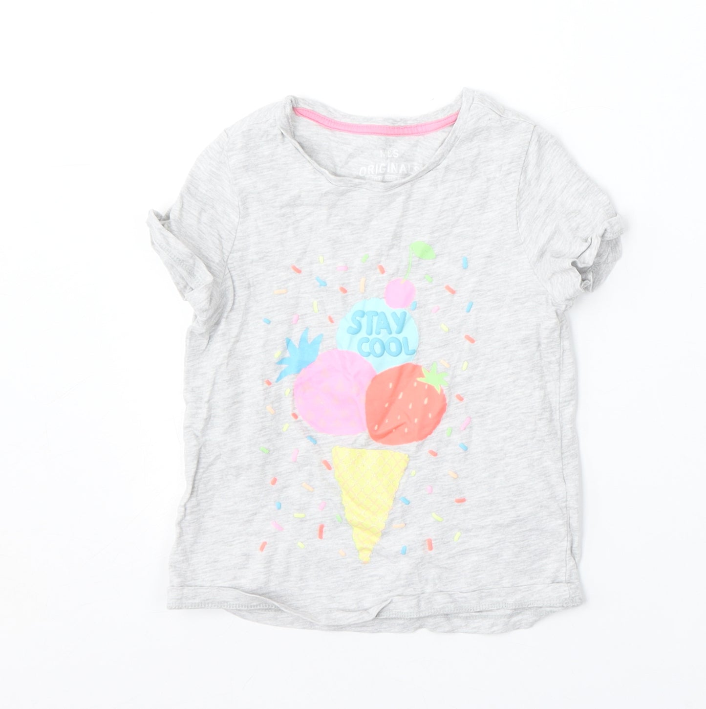 Marks and Spencer Girls Grey  Cotton Basic T-Shirt Size 4-5 Years Round Neck