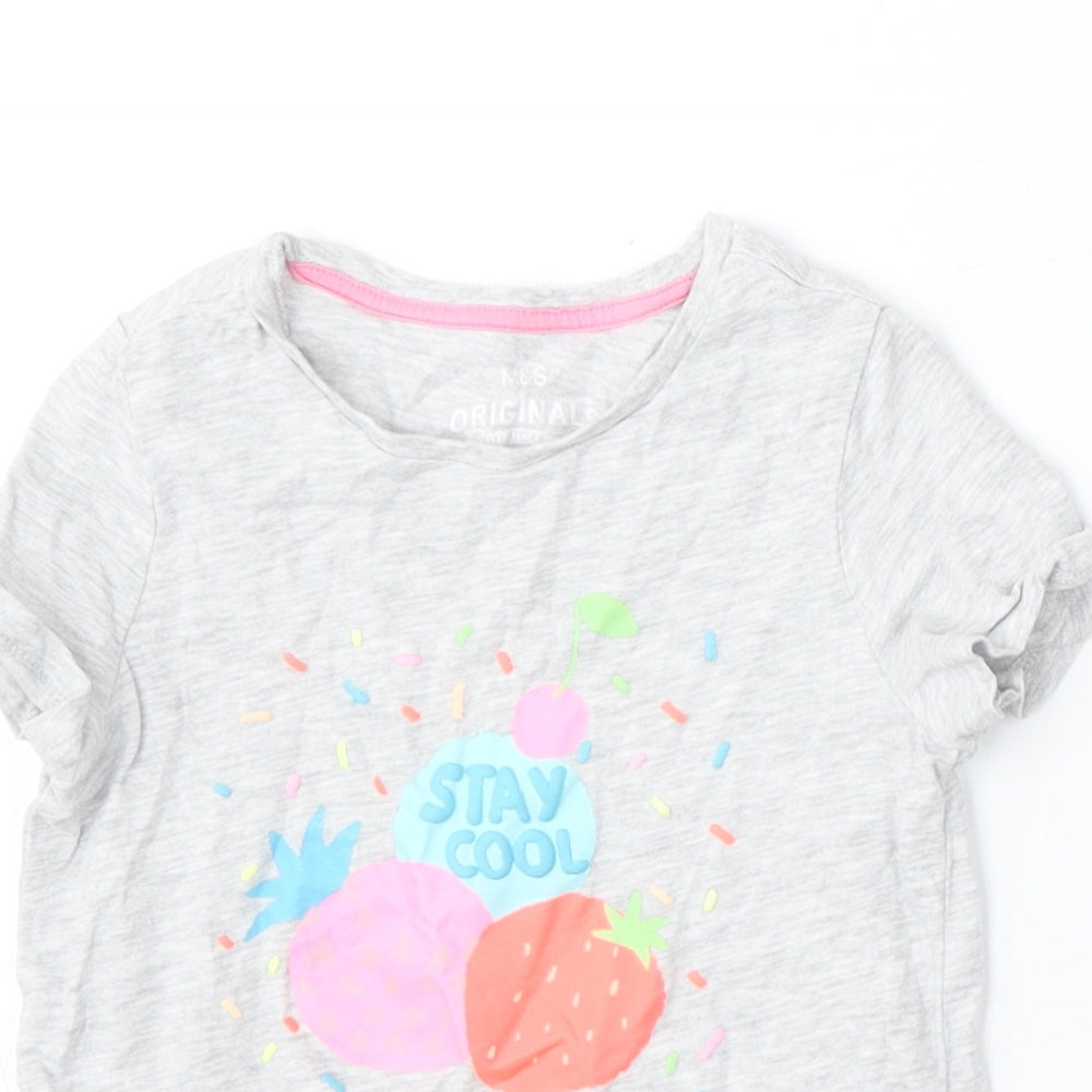 Marks and Spencer Girls Grey  Cotton Basic T-Shirt Size 4-5 Years Round Neck