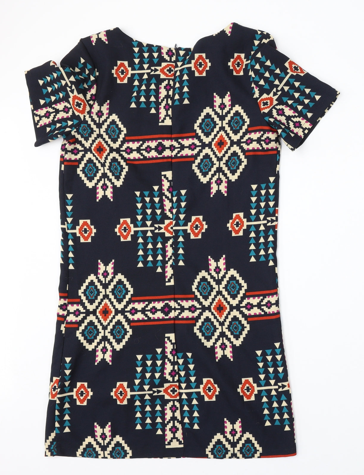 New Look Womens Blue Geometric Polyester Pencil Dress  Size 8  Round Neck