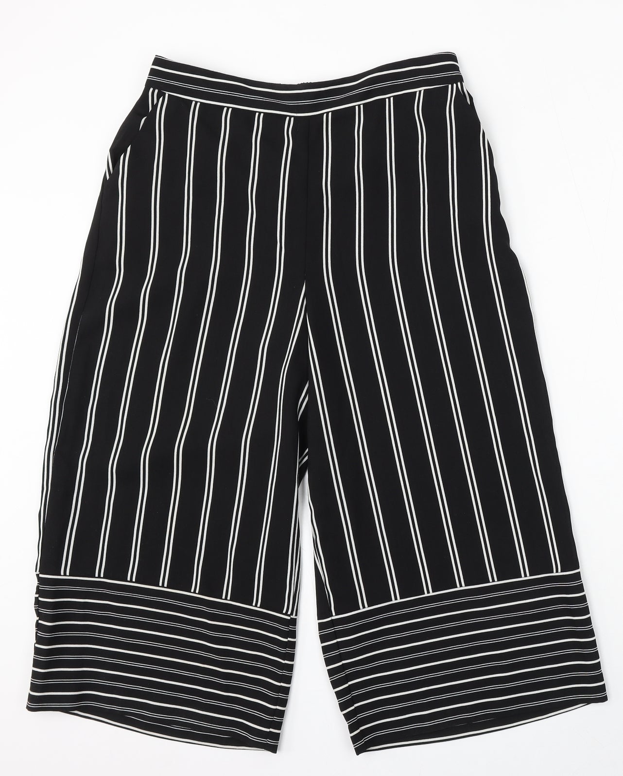 George Womens Black Striped Polyester Trousers  Size 12 L21 in Regular  - Cropped