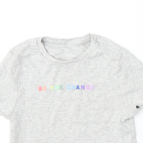Marks and Spencer Girls Grey  Cotton Basic T-Shirt Size 7-8 Years Round Neck