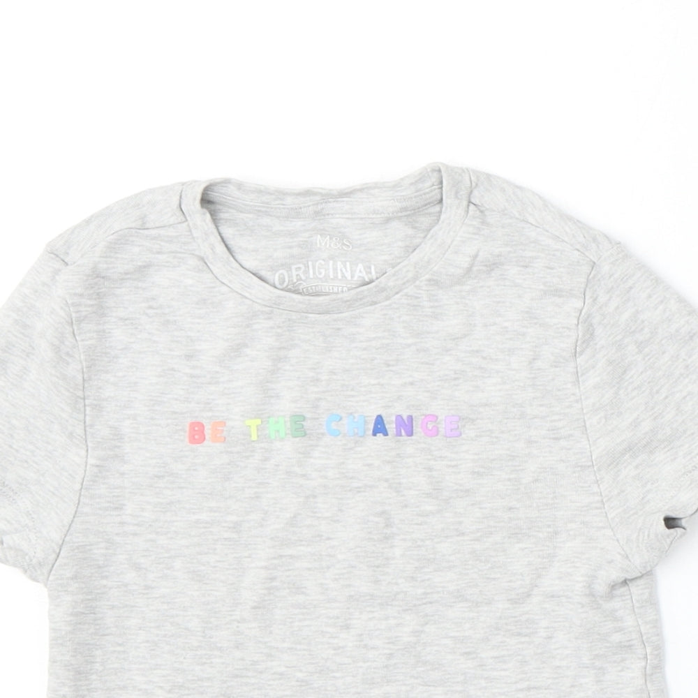 Marks and Spencer Girls Grey  Cotton Basic T-Shirt Size 7-8 Years Round Neck
