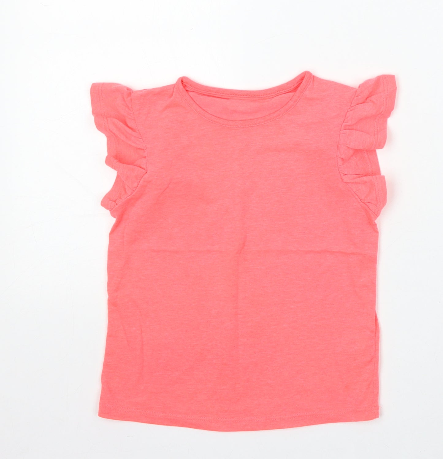 Marks and Spencer Girls Pink  Polyester Basic T-Shirt Size 5-6 Years Round Neck