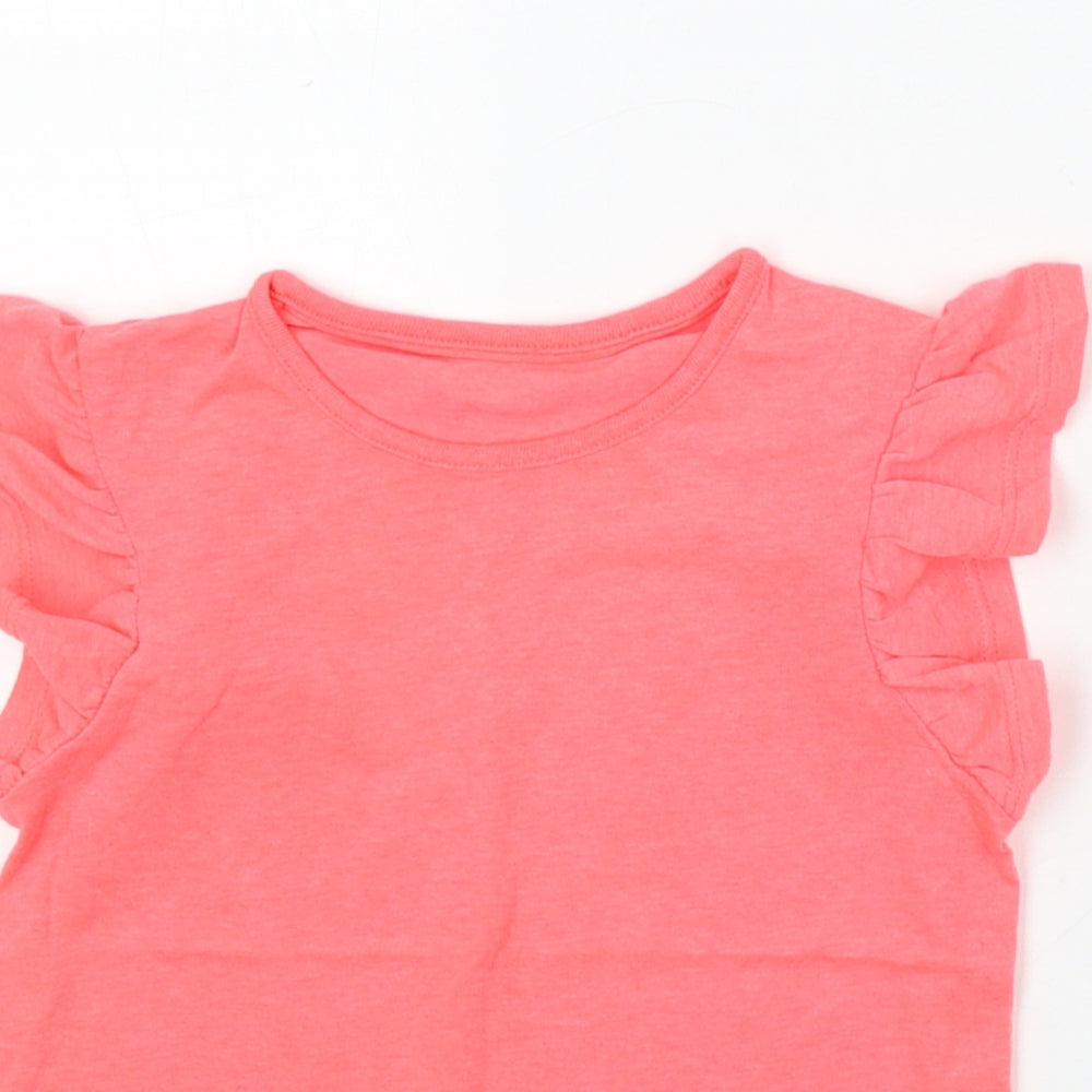 Marks and Spencer Girls Pink  Polyester Basic T-Shirt Size 5-6 Years Round Neck