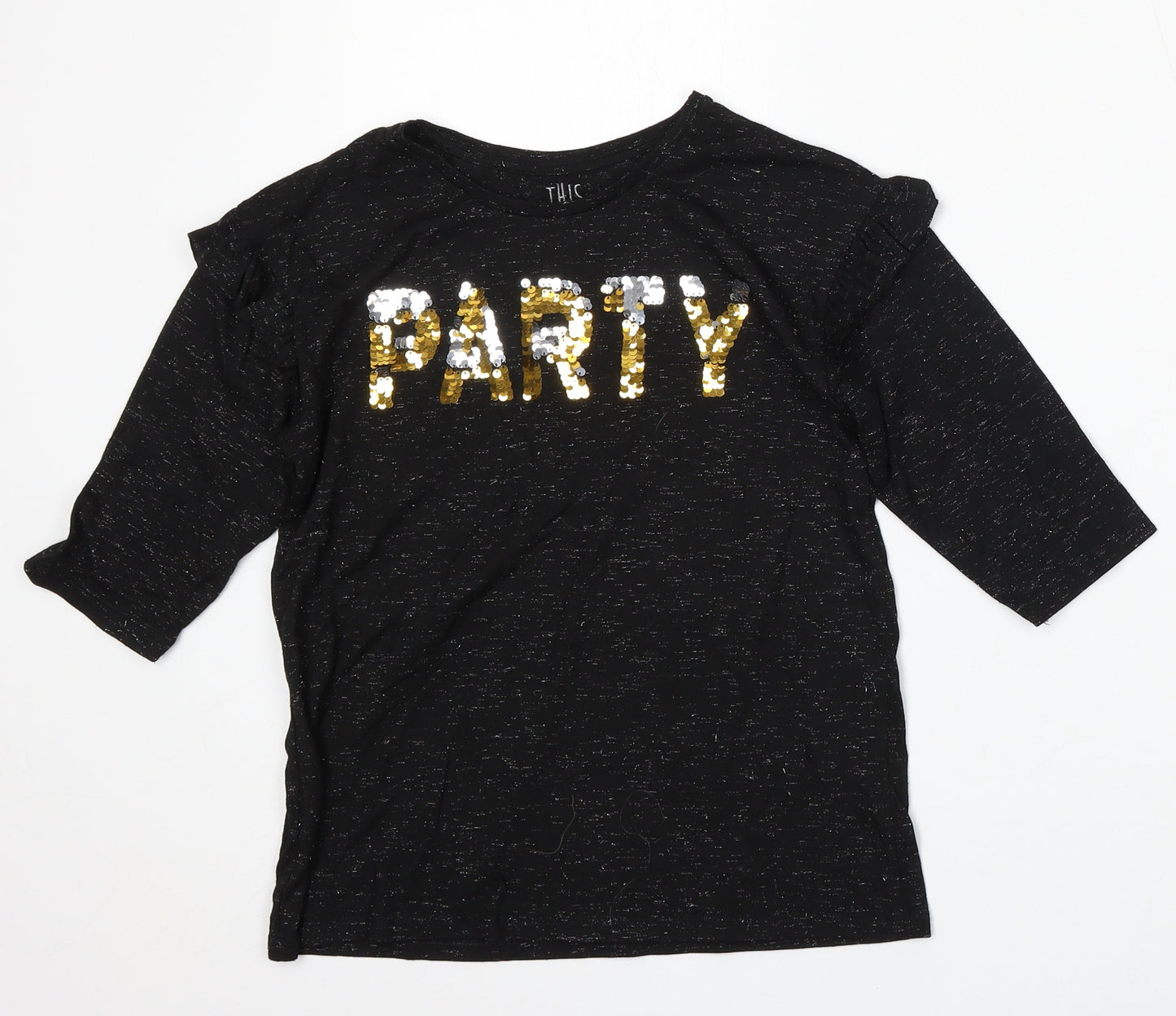 F&F Girls Black  Viscose Basic T-Shirt Size 10-11 Years Round Neck