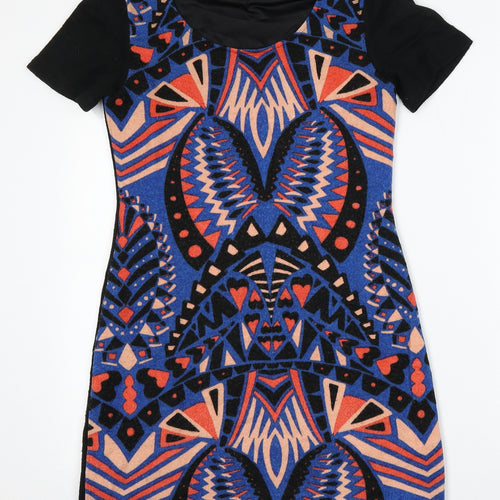 YUMI DIRECT Womens Multicoloured Geometric Acrylic Bodycon  Size 10  Round Neck