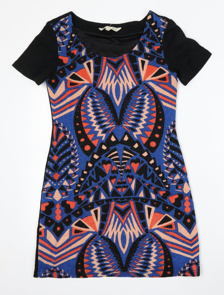 YUMI DIRECT Womens Multicoloured Geometric Acrylic Bodycon Size 10 Round Neck